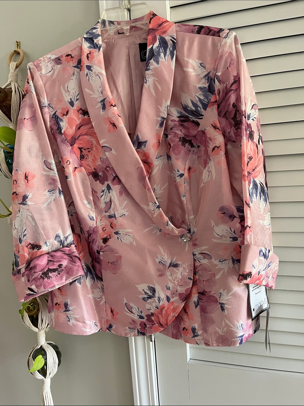 Alex Evenings Pink Floral Draped Satin Blazer
